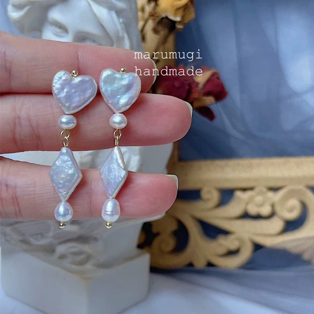 現品「🩵×🔷×⚪️」天然淡水パールピアス(イヤリングにも変更可)