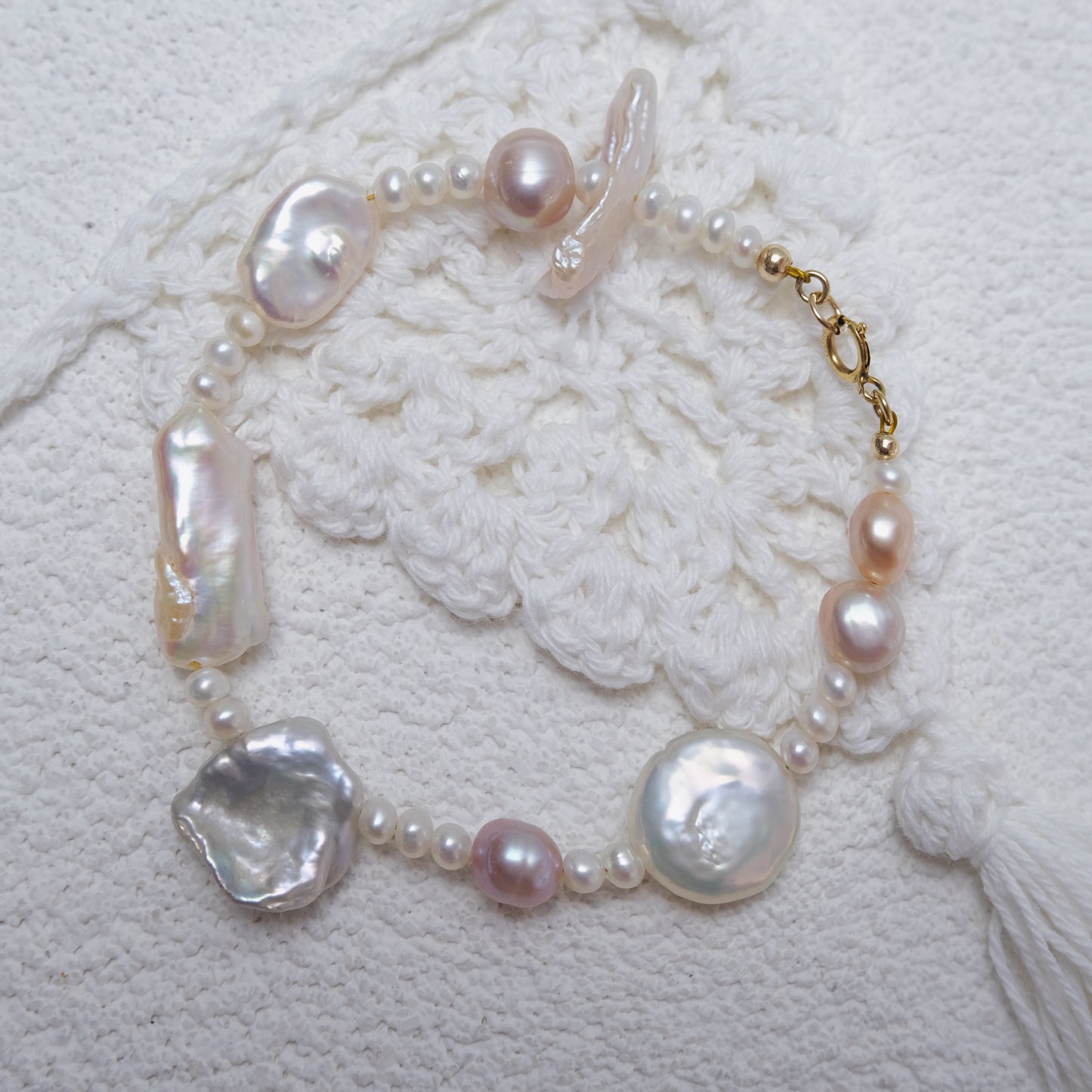 現品「天然淡水バロックパール×14kgf」ブレスレット・ネックレス・ピアス(イヤリングにも変更可)