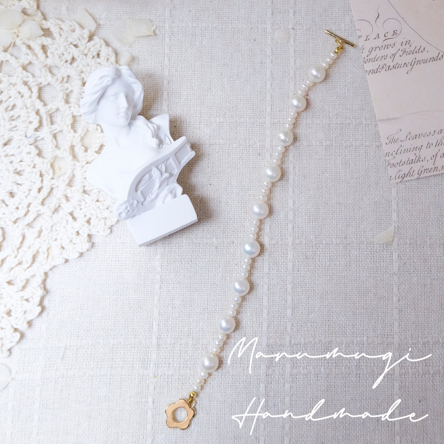 現品「小花×天然淡水パール」ブレスレット𓈒𓏸