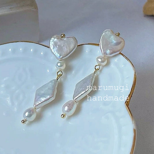 現品「🩵×🔷×⚪️」天然淡水パールピアス（イヤリングにも変更可）