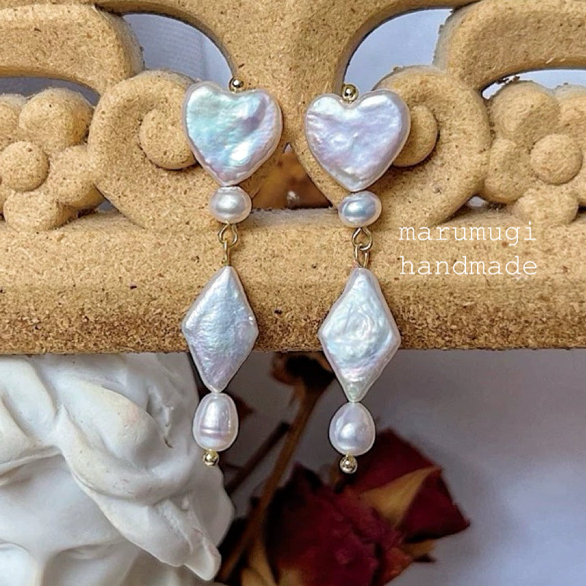 現品「🩵×🔷×⚪️」天然淡水パールピアス（イヤリングにも変更可）