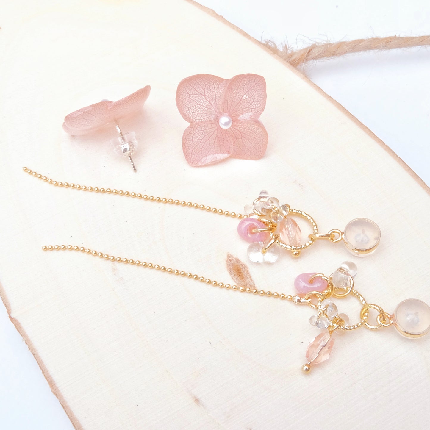 【夏セール10%off】2way 14kgf 紫陽花ピアス ドライフラワー　レジンピアス sv925製ピアスポスト アレルギー対応 うるうる ゆらゆら