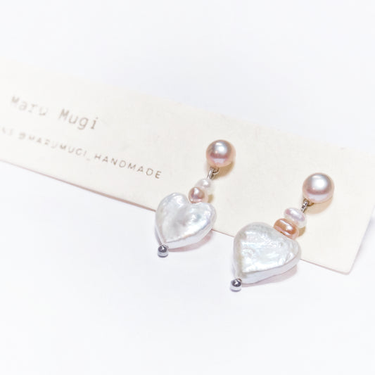ちょー優しい\ ♥ハート/ 天然淡水パールピアス･イヤリング交換可 雰囲気 上品 アレルギー対応