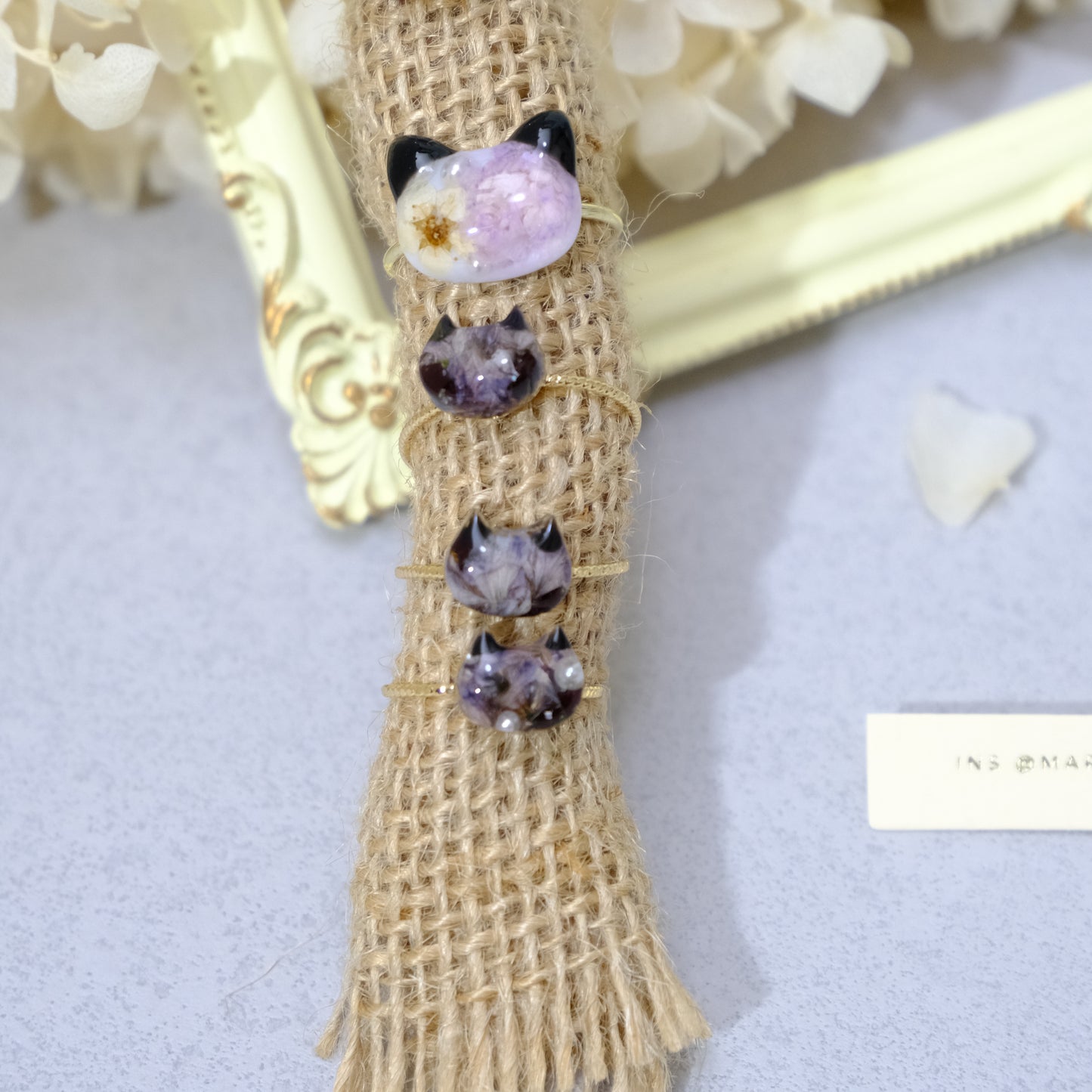 現品「 ねこ ꉂ ･ ･ × 花」リング･ピアス(イヤリングにも変更可)