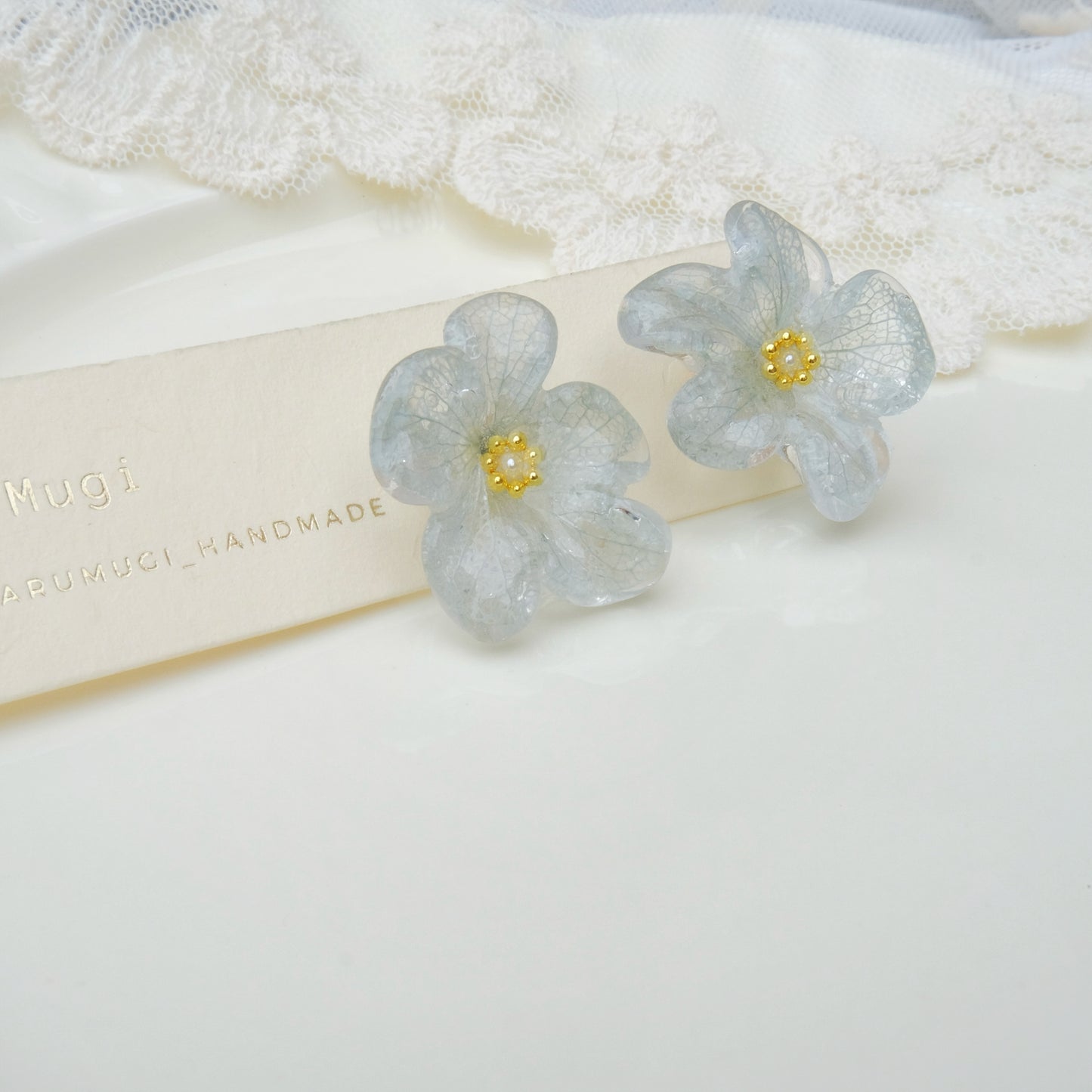 【夏セール10%off】透明感 風そよぐ紫陽花 ×しずく［2wayロングピアス・イヤリング交換可］