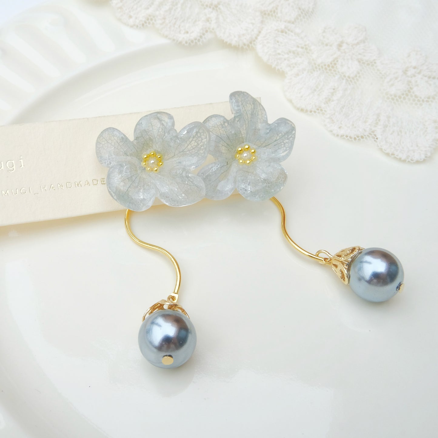 【夏セール10%off】透明感 風そよぐ紫陽花 ×しずく［2wayロングピアス・イヤリング交換可］