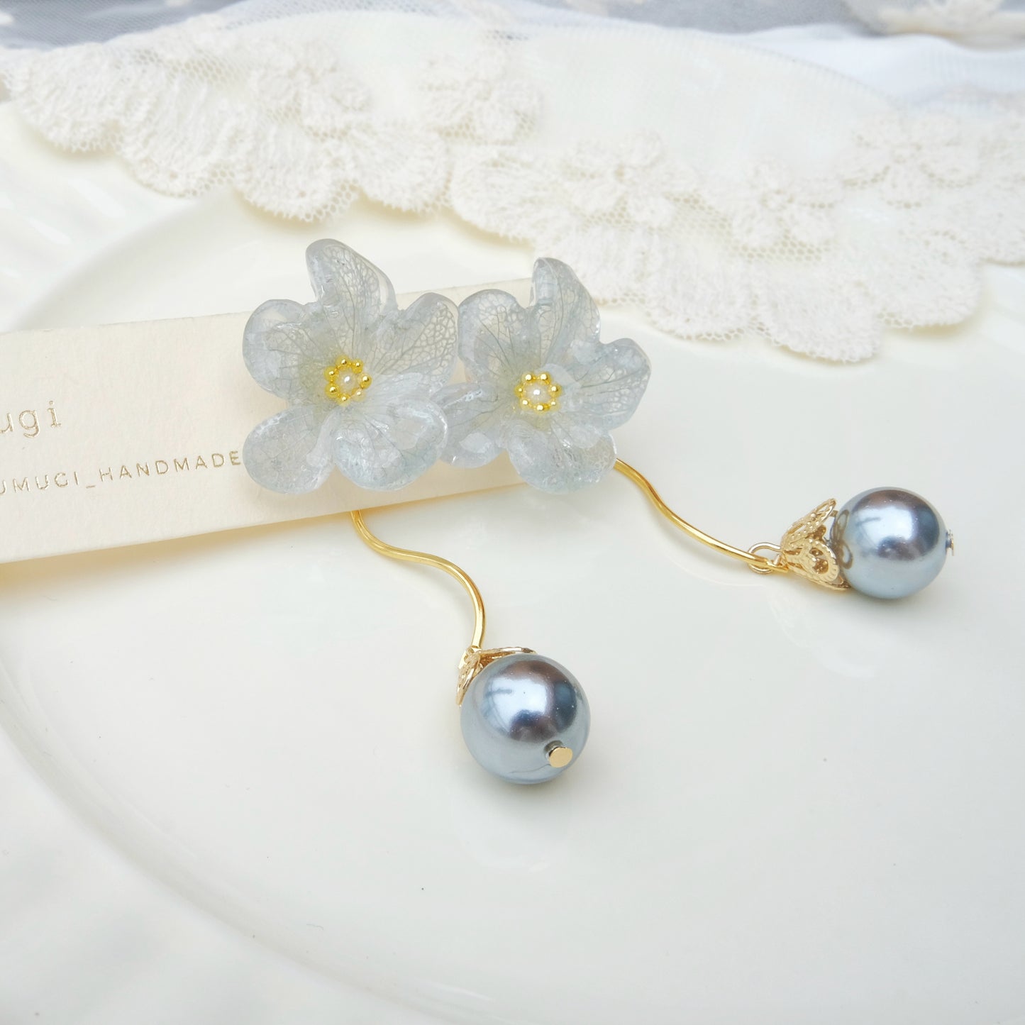 【夏セール10%off】透明感 風そよぐ紫陽花 ×しずく［2wayロングピアス・イヤリング交換可］
