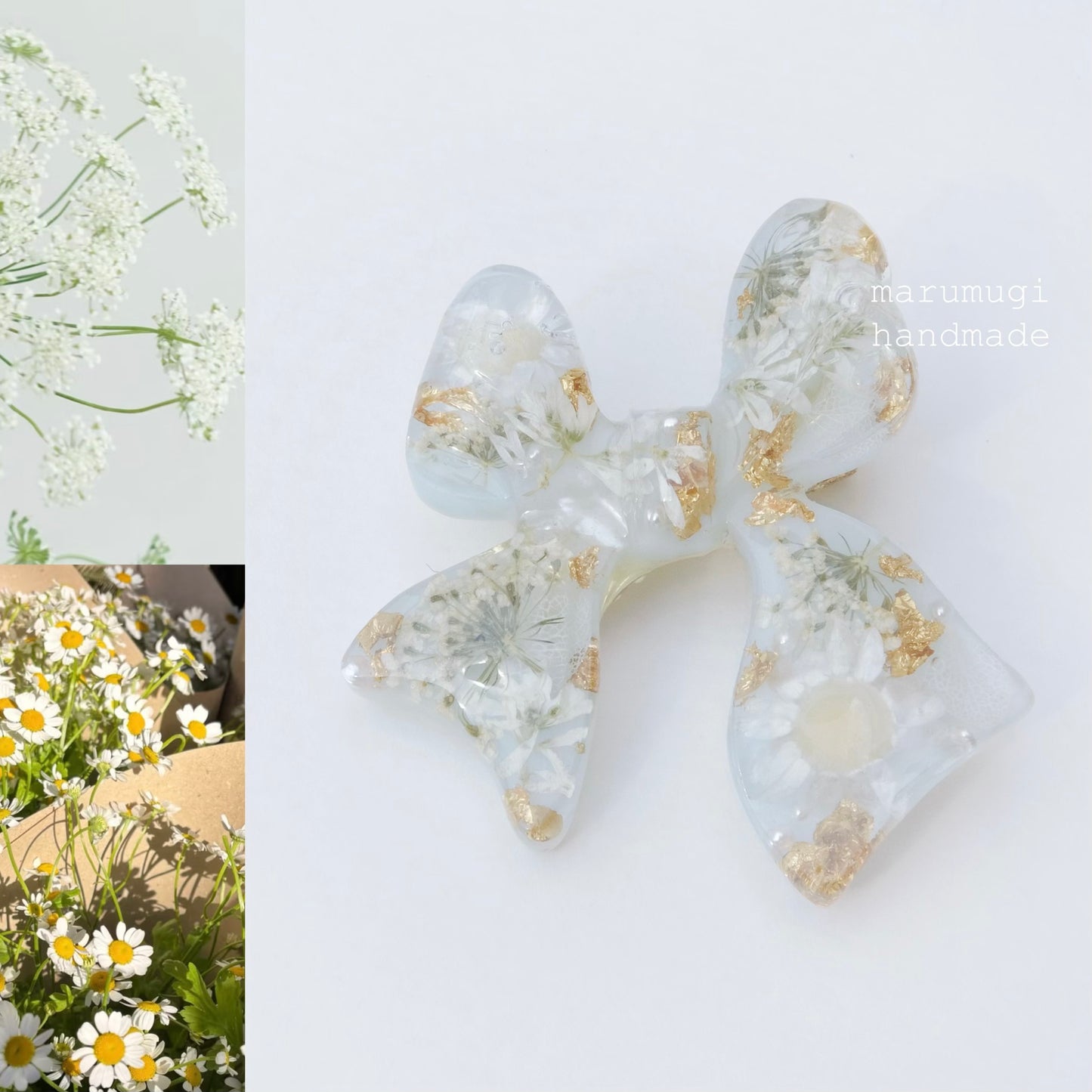 【夏セール10%off】【夏ヘアクリップ特集】❁雛菊×レースフラワー⊹꙳ヘアクリップ14kgf 透明感