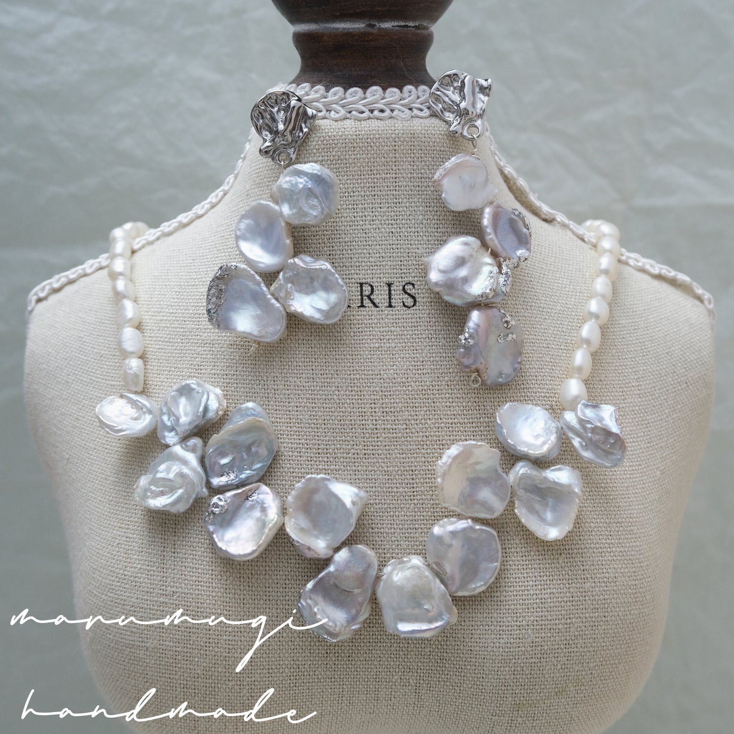 大人気₊⁺♡̶現品「Flower×バロックパール」ケシパールのネックレス･ピアス（イヤリングにも変更可）