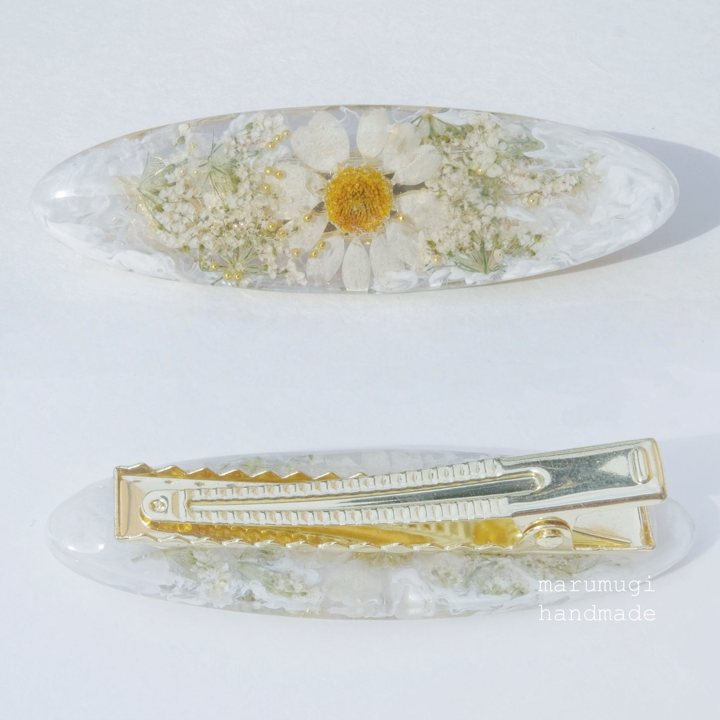 【夏セール10%off】【夏ヘアクリップ特集】❁雛菊×レースフラワー⊹꙳ヘアクリップ14kgf 透明感