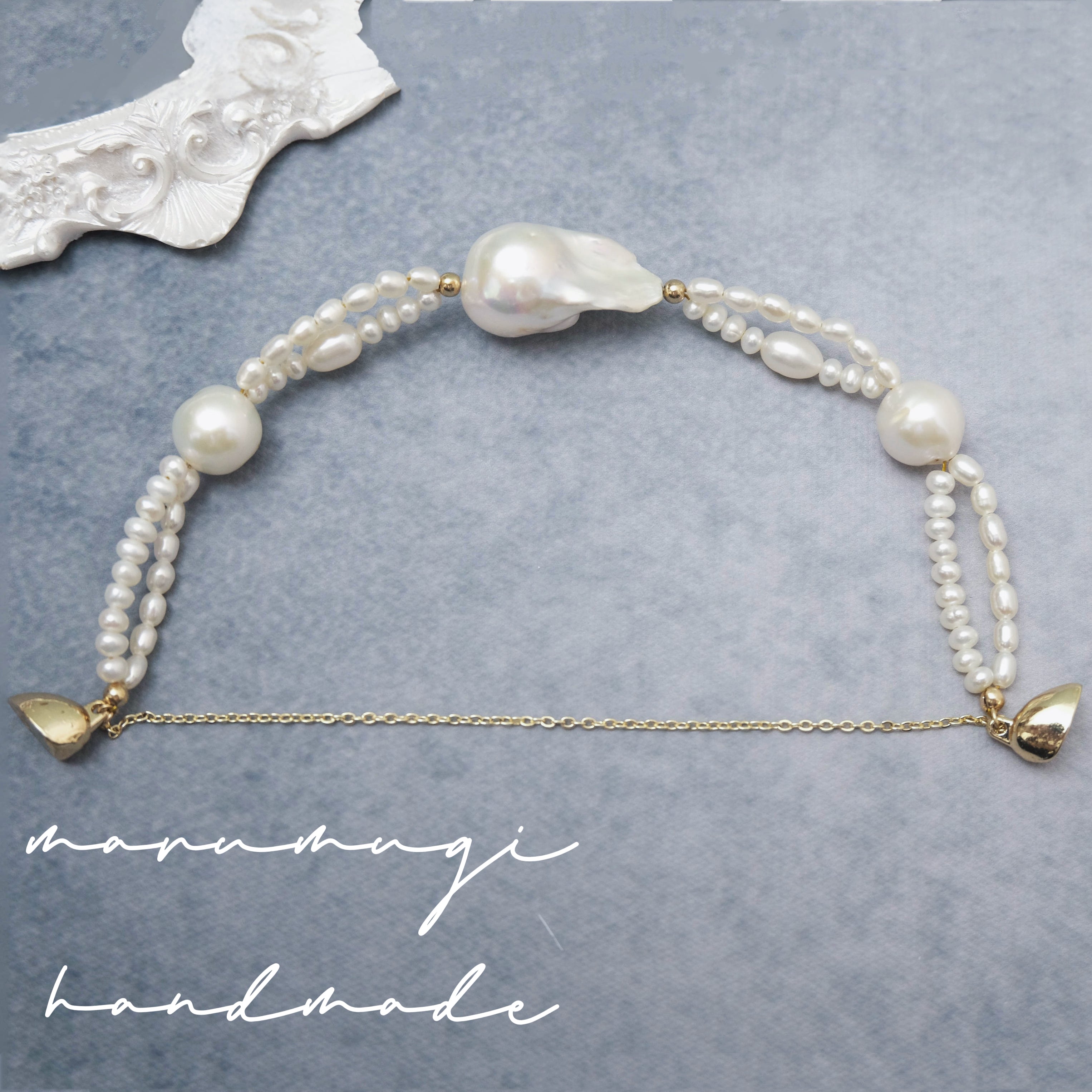 輝きと優雅さ」淡水バロックパールブレスレット – MaruMugi handmade