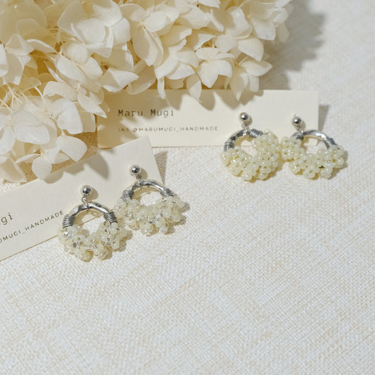現品 レトロ・ラウンド ビーズピアス♡‎‎（イヤリングにも変更可）