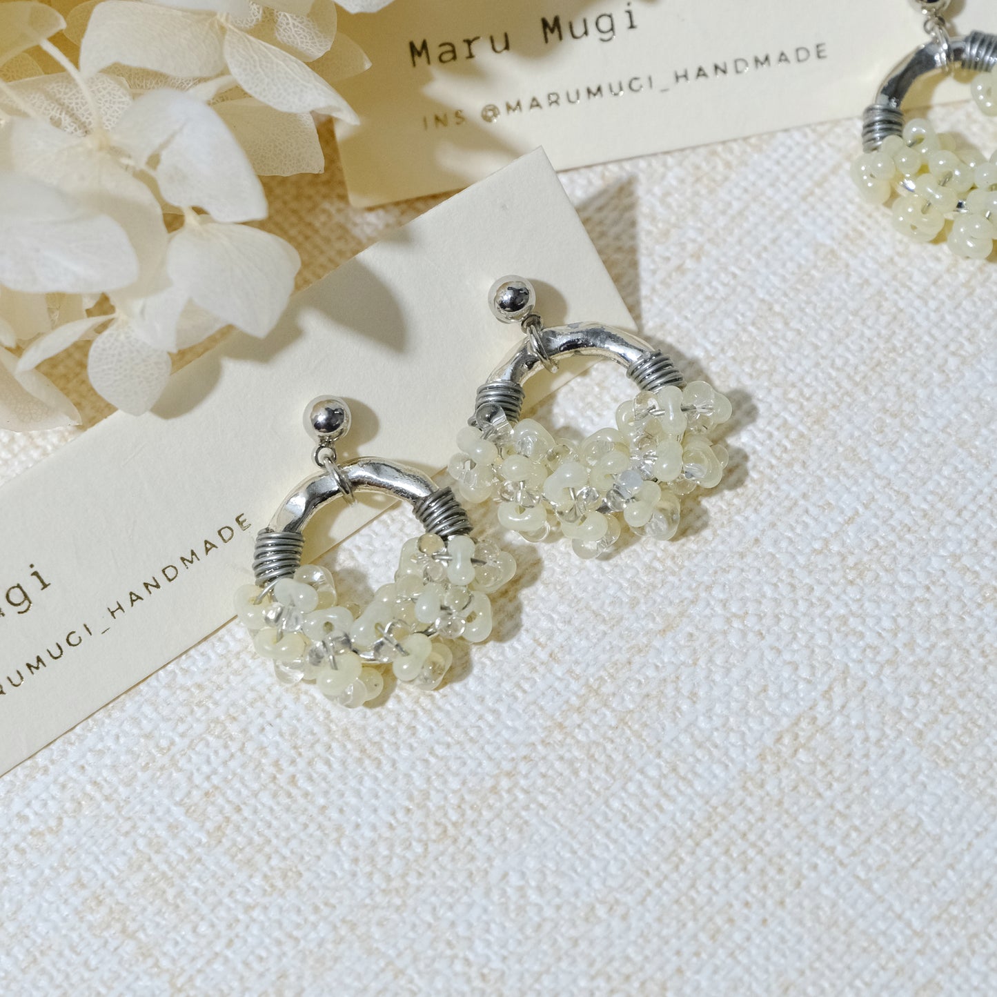 現品 レトロ・ラウンド ビーズピアス♡‎‎（イヤリングにも変更可）
