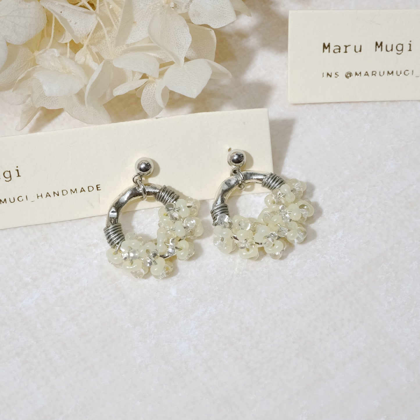 現品 レトロ・ラウンド ビーズピアス♡‎‎（イヤリングにも変更可）