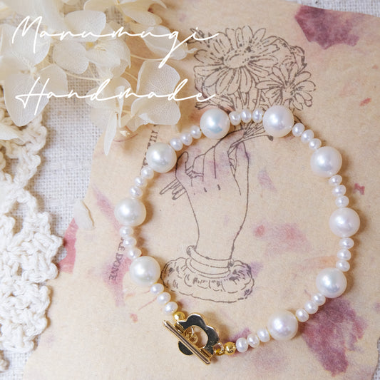 現品「小花×天然淡水パール」ブレスレット𓈒𓏸