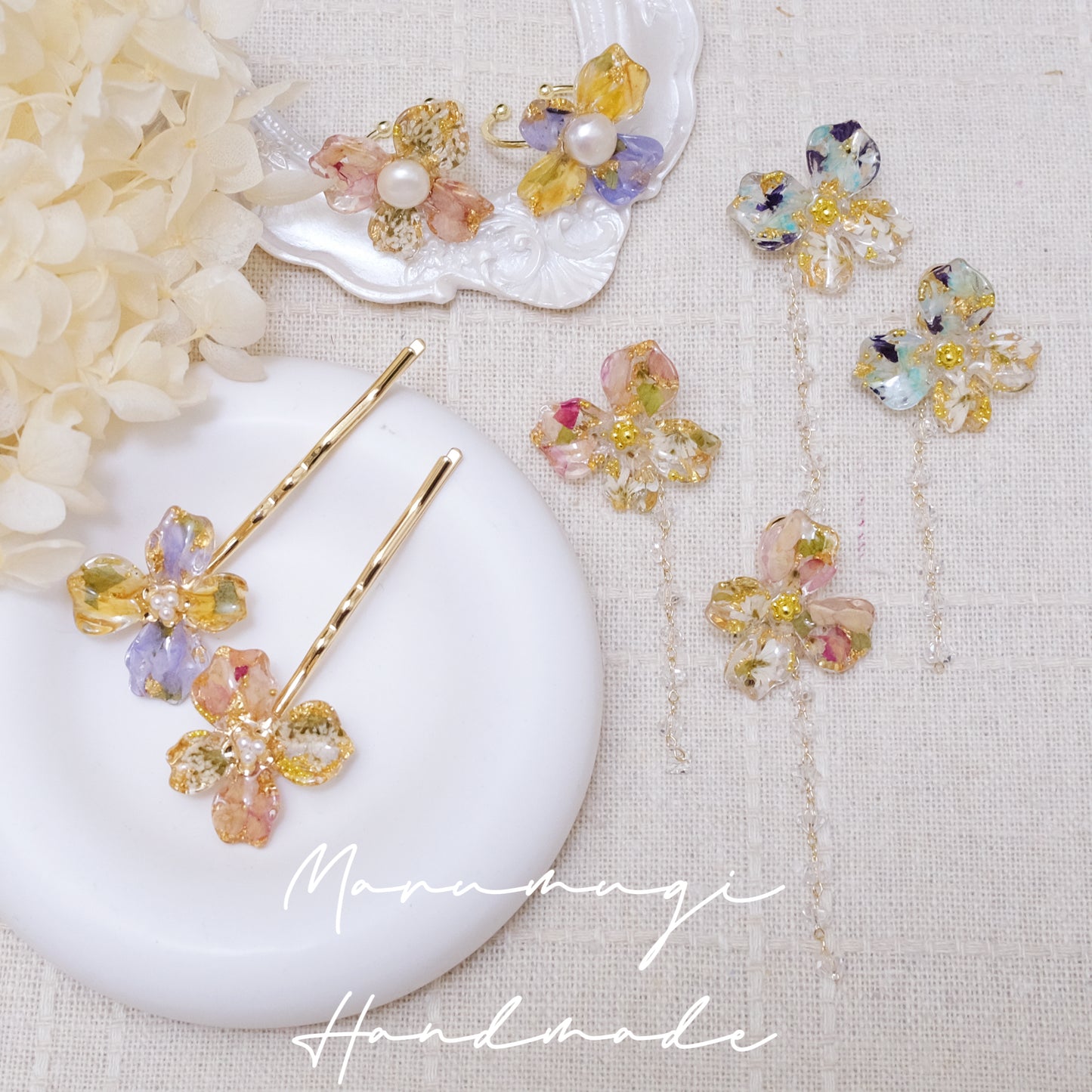 現品「花の雫」ピアス・リング・ヘアクリップ