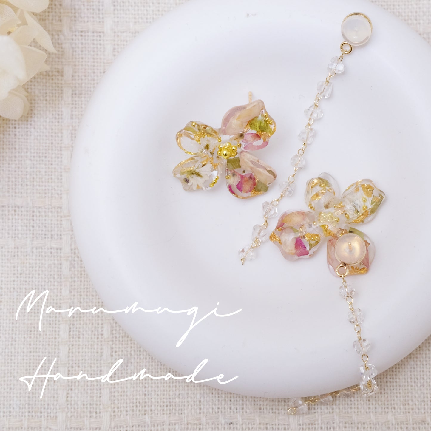 現品「花の雫」ピアス・リング・ヘアクリップ