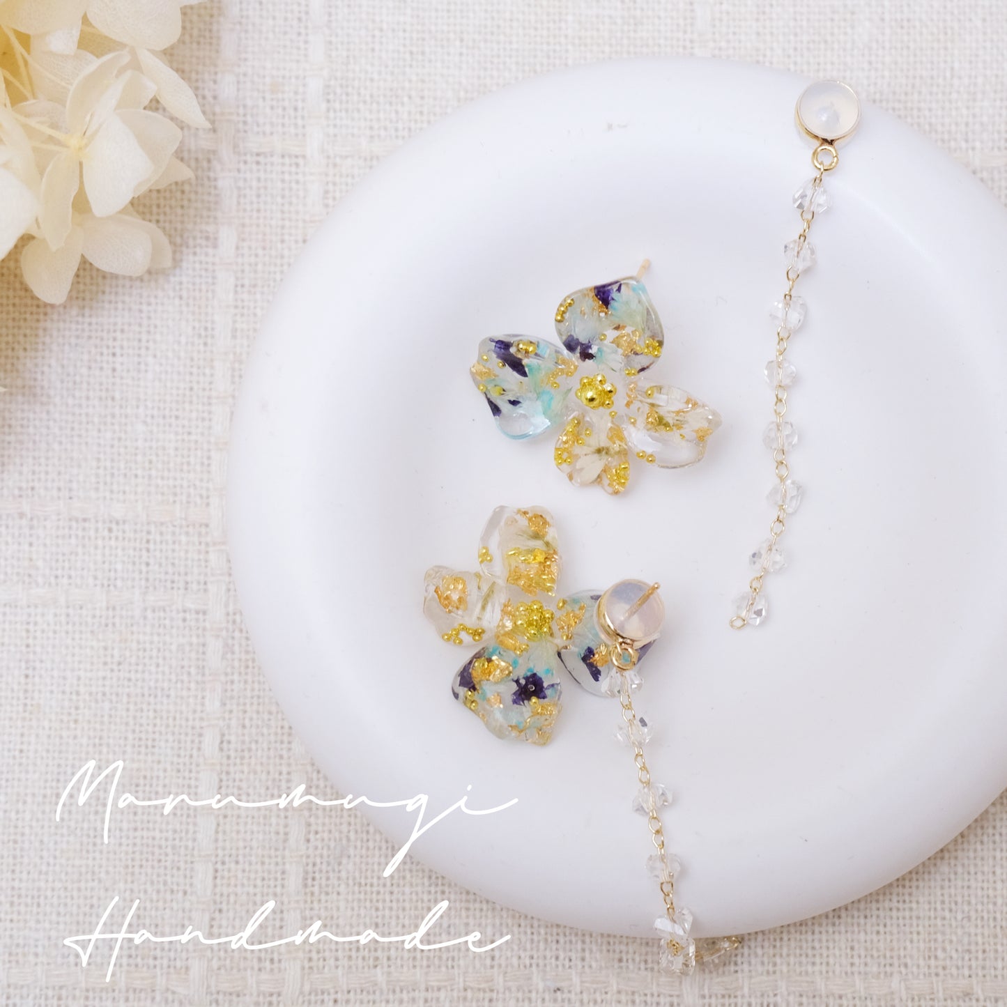 現品「花の雫」ピアス・リング・ヘアクリップ