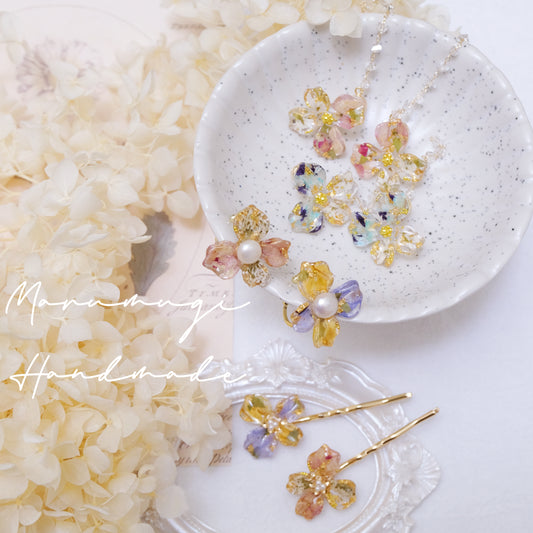 現品「花の雫」ピアス・リング・ヘアクリップ