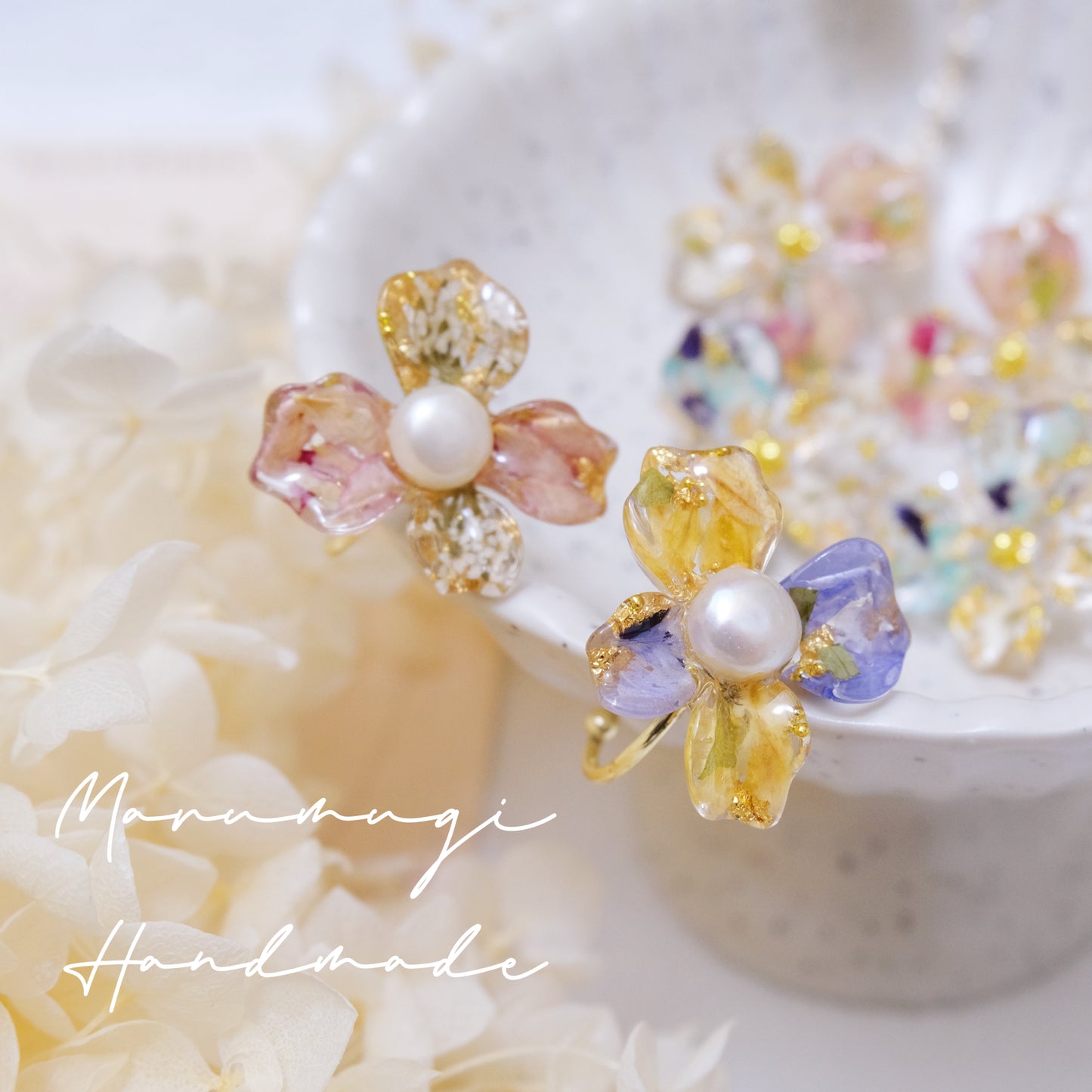 現品「花の雫」ピアス・リング・ヘアクリップ