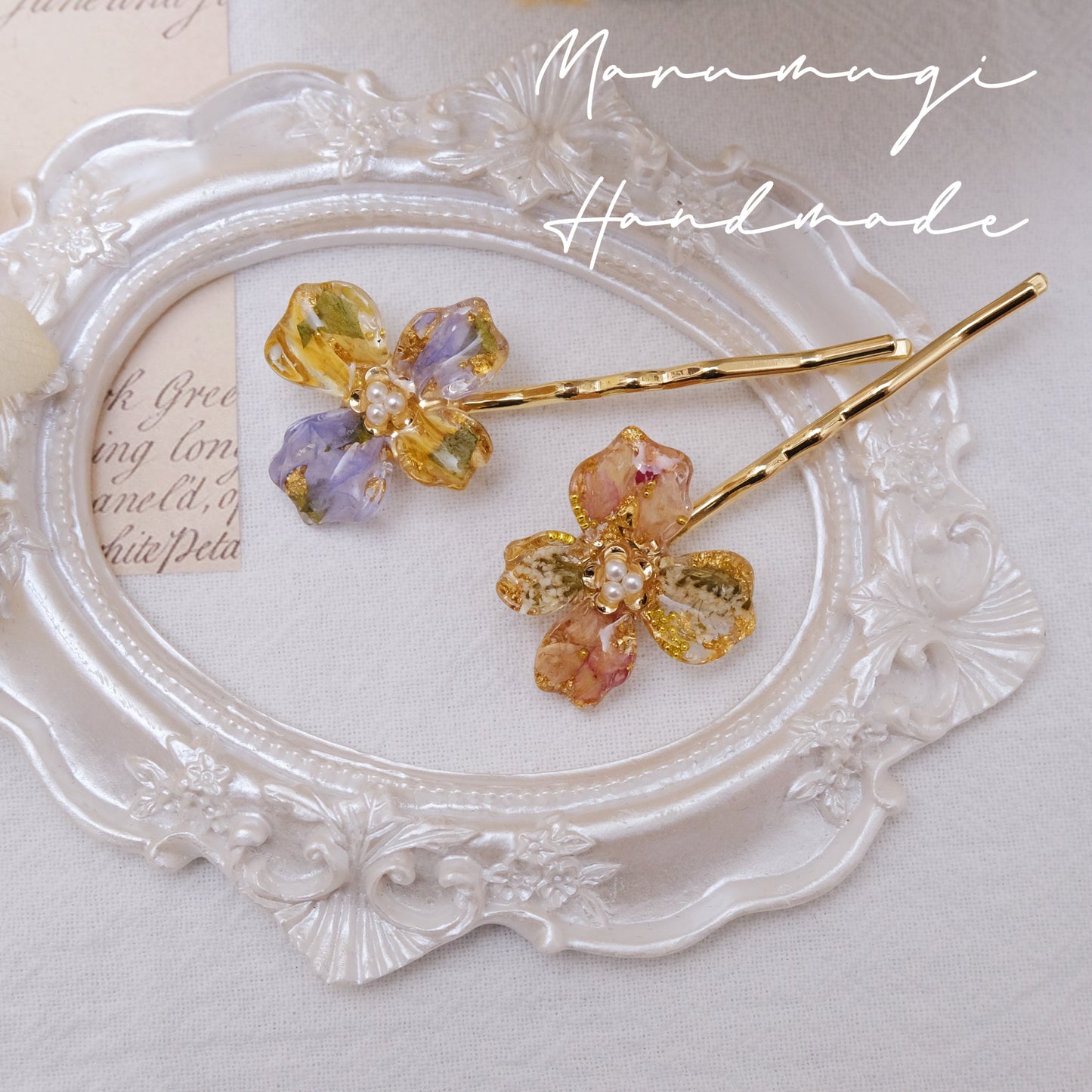 現品「花の雫」ピアス・リング・ヘアクリップ