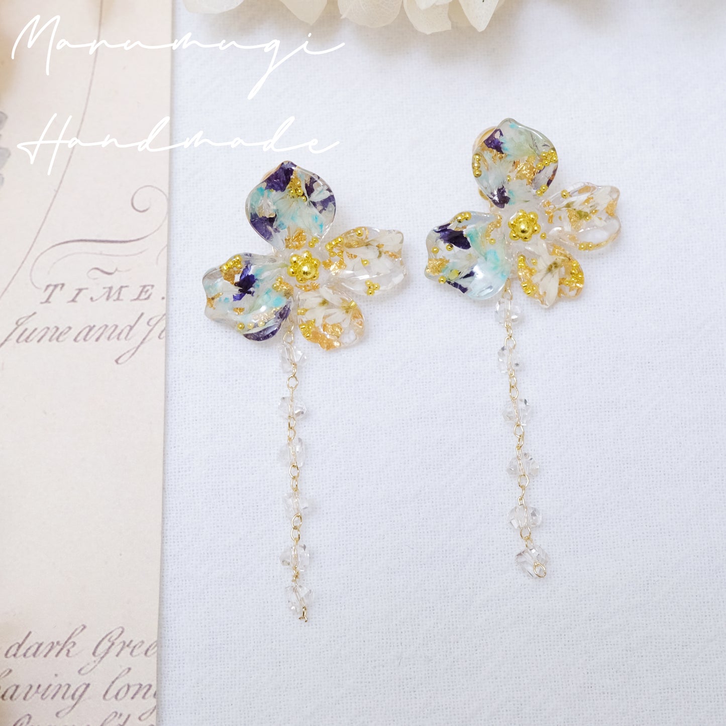 現品「花の雫」ピアス・リング・ヘアクリップ