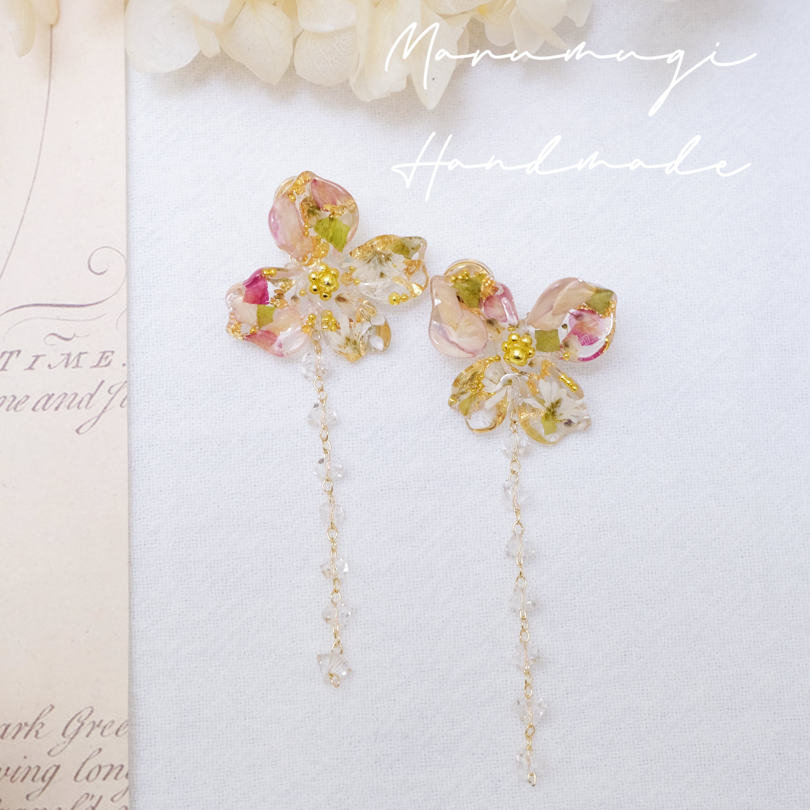 現品「花の雫」ピアス・リング・ヘアクリップ – MaruMugi handmade