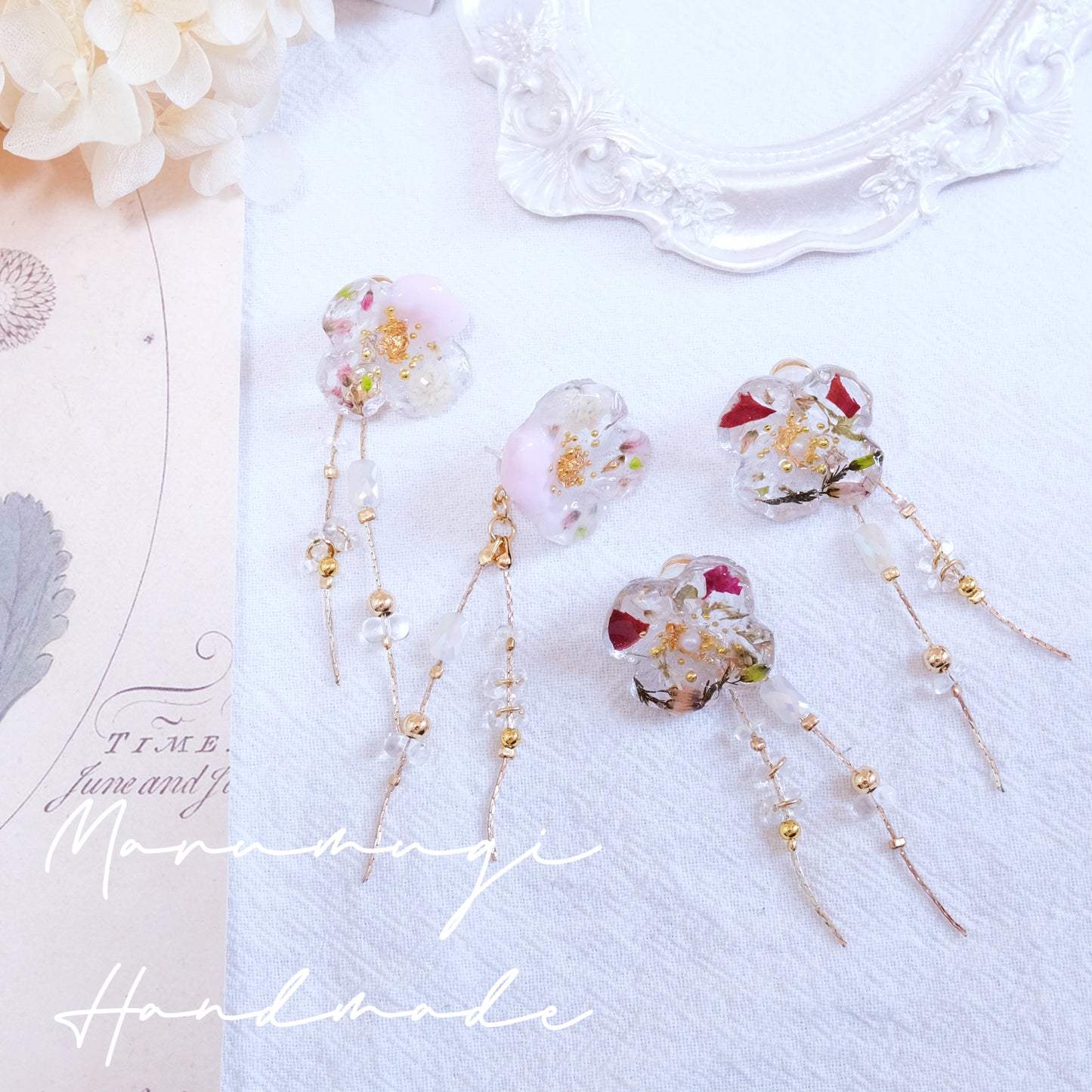 現品「ローズ🌹×金箔」ピアス（イヤリングにも変更可）