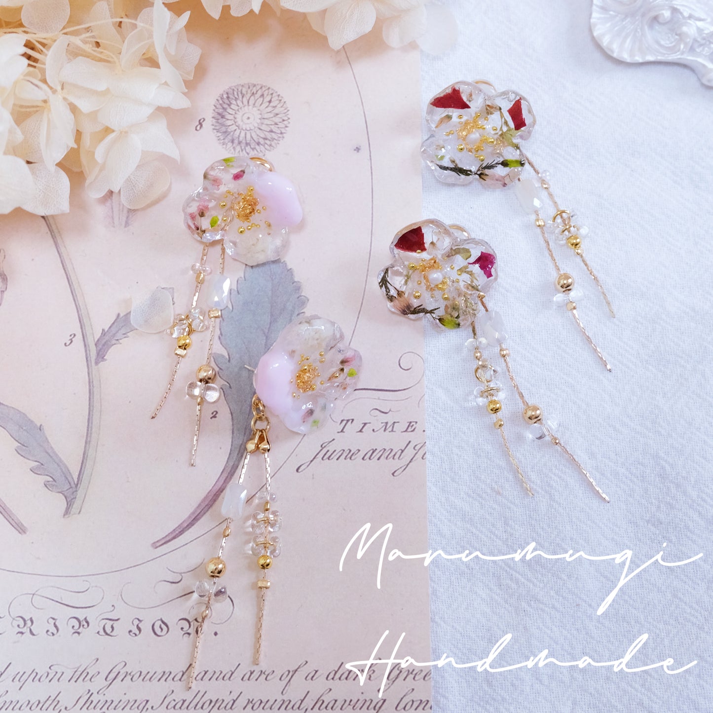 現品「ローズ🌹×金箔」ピアス（イヤリングにも変更可）