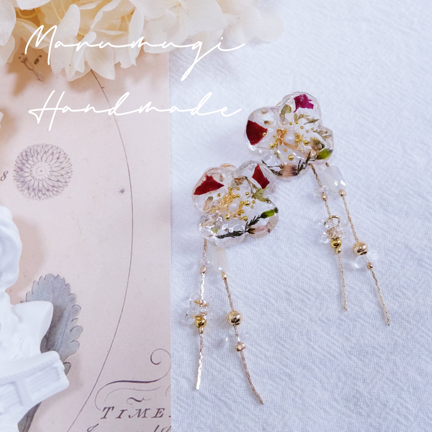 現品「ローズ🌹×金箔」ピアス（イヤリングにも変更可）