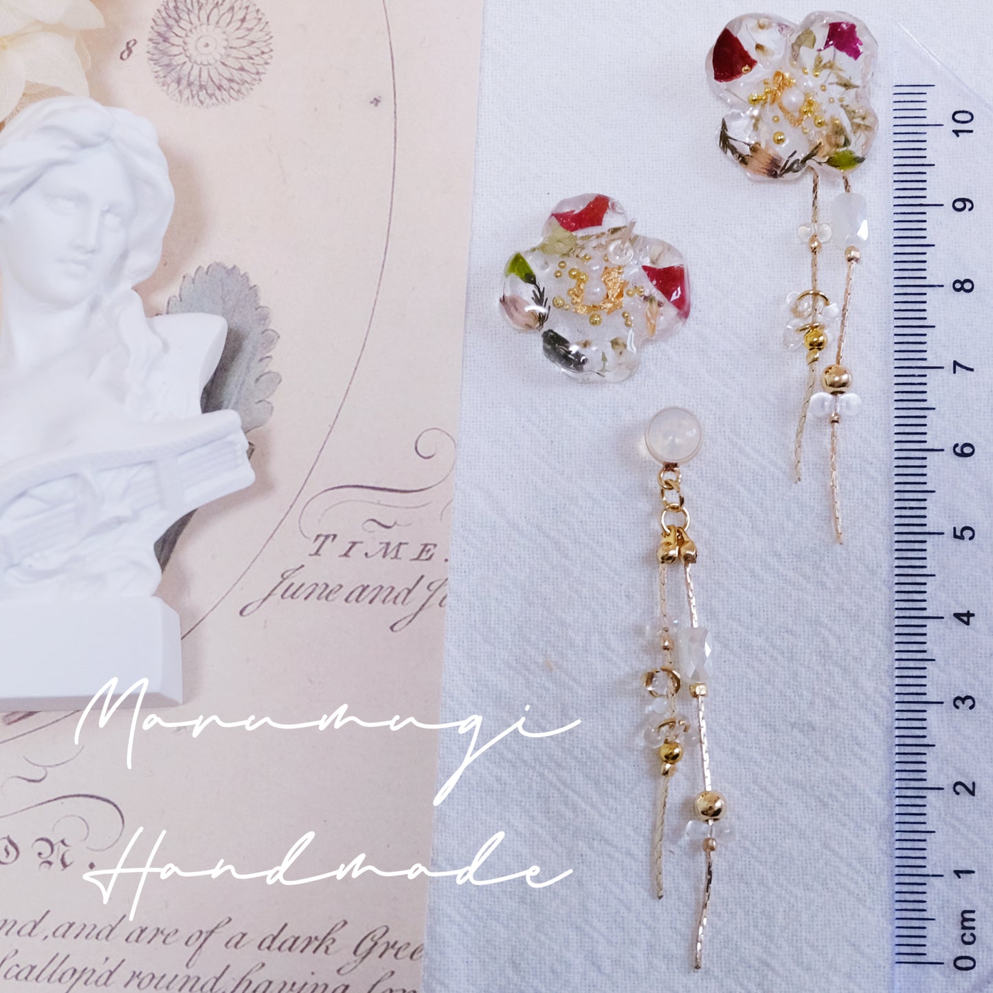 現品「ローズ🌹×金箔」ピアス（イヤリングにも変更可）