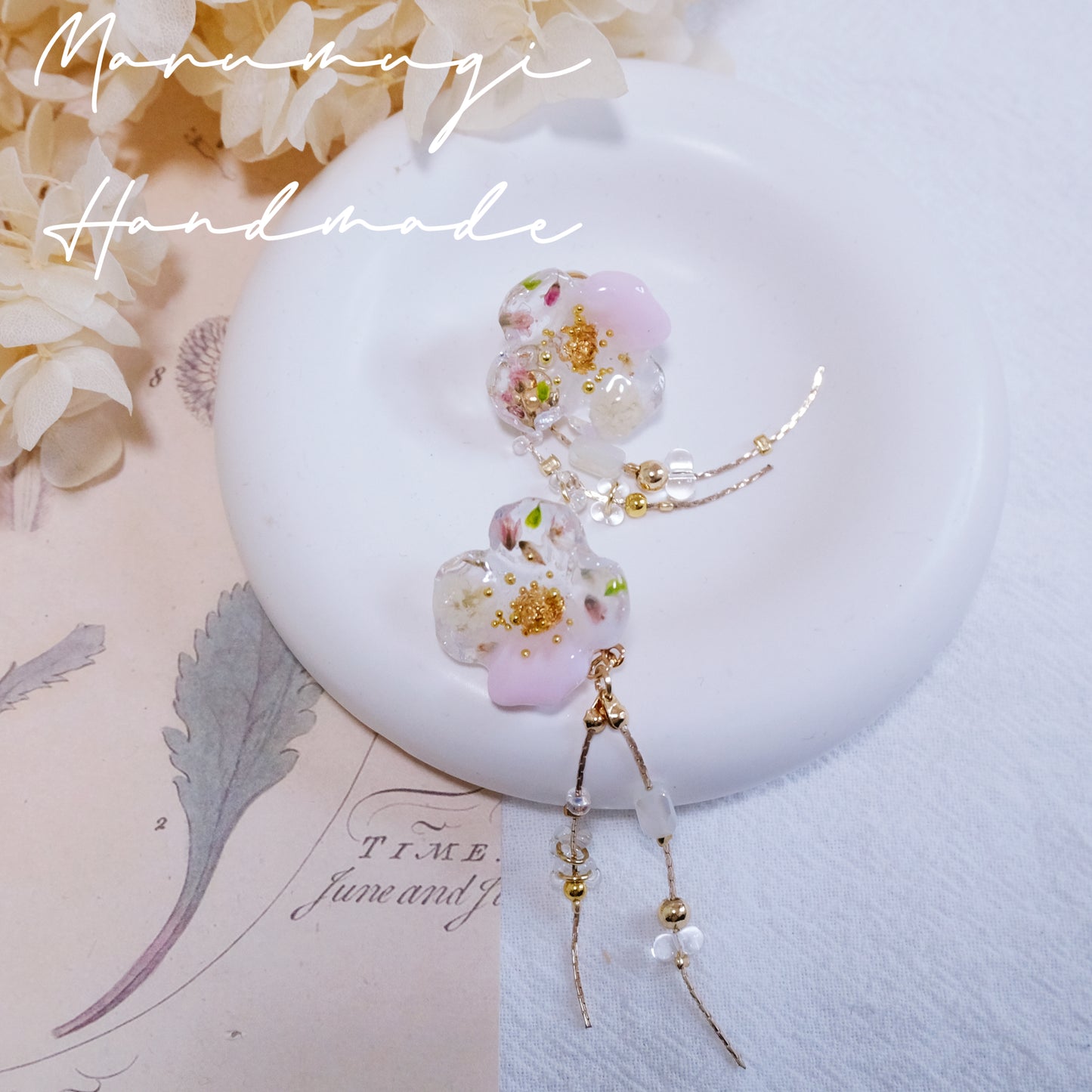 現品「ローズ🌹×金箔」ピアス（イヤリングにも変更可）