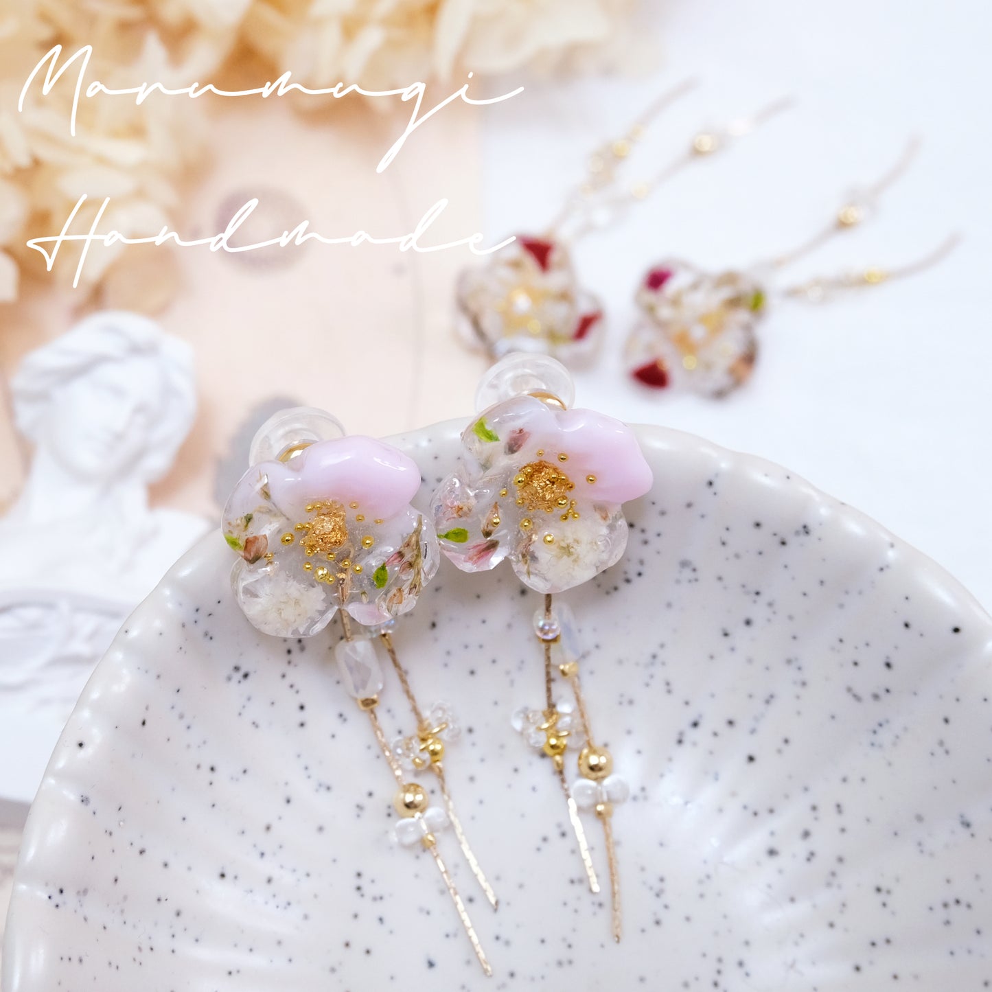 現品「ローズ🌹×金箔」ピアス（イヤリングにも変更可）