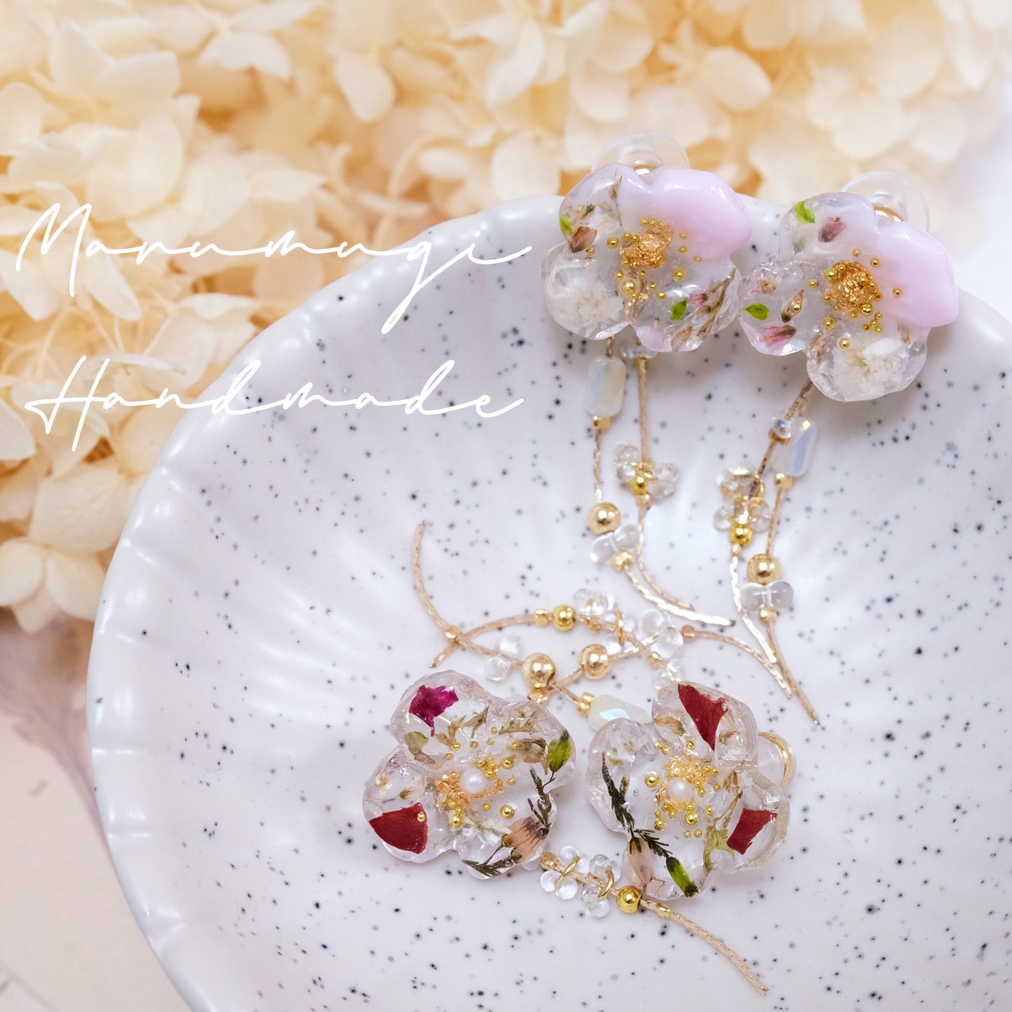 現品「ローズ🌹×金箔」ピアス（イヤリングにも変更可）