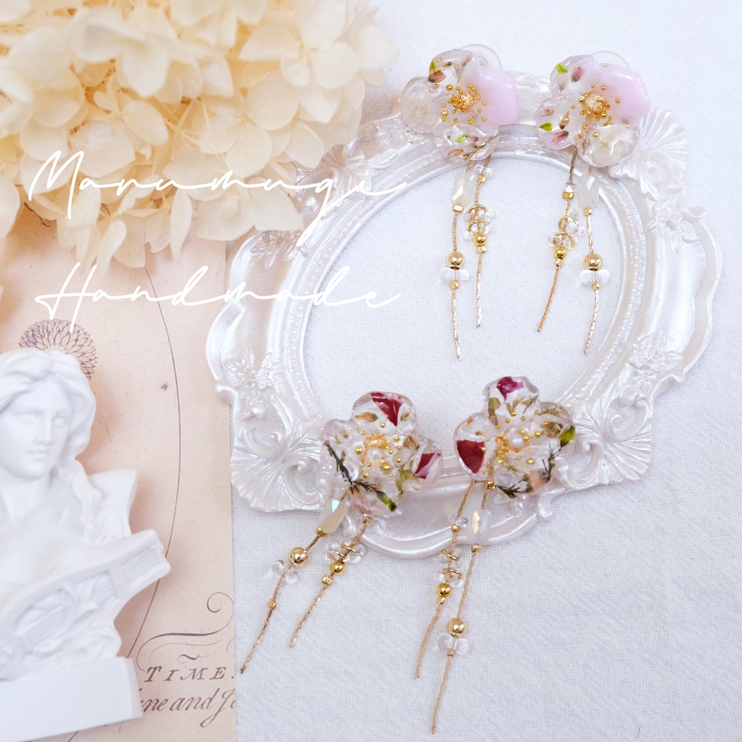 現品「ローズ🌹×金箔」ピアス（イヤリングにも変更可）