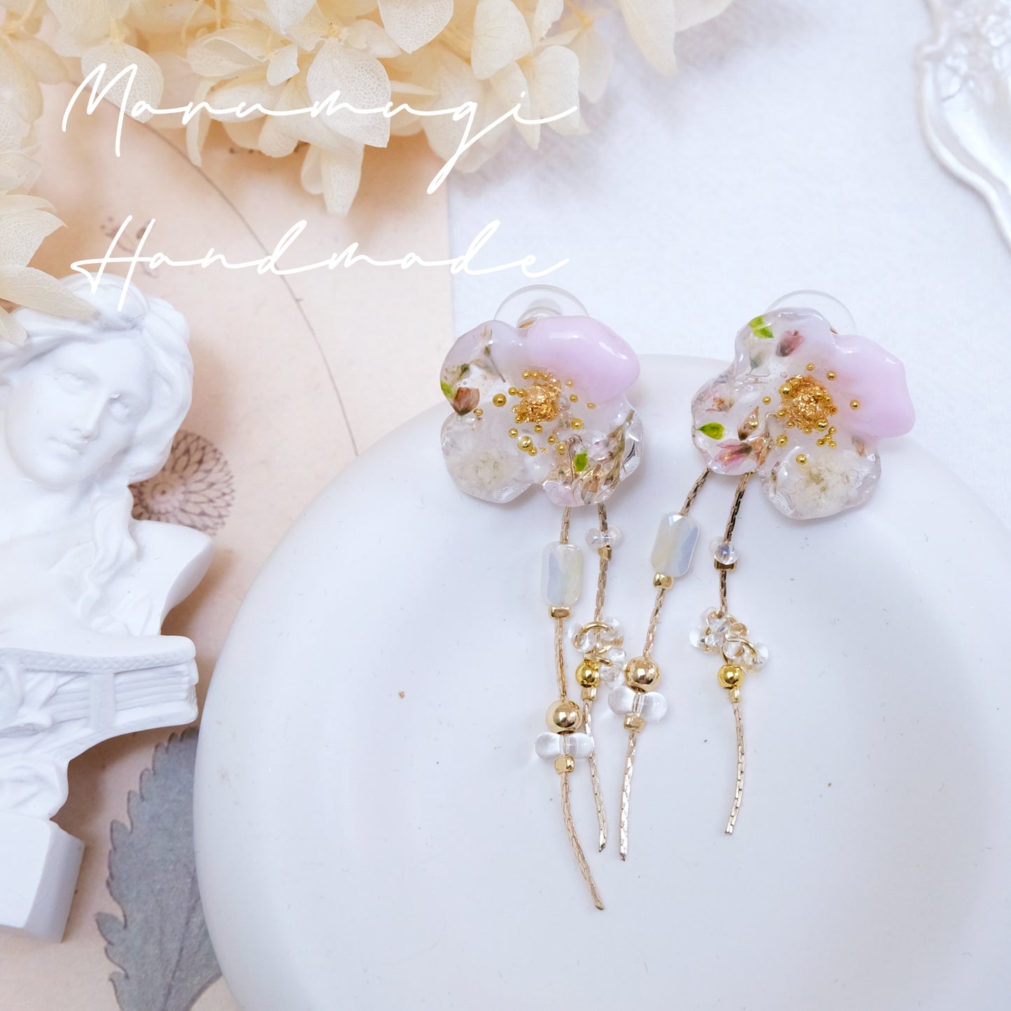 現品「ローズ🌹×金箔」ピアス（イヤリングにも変更可）