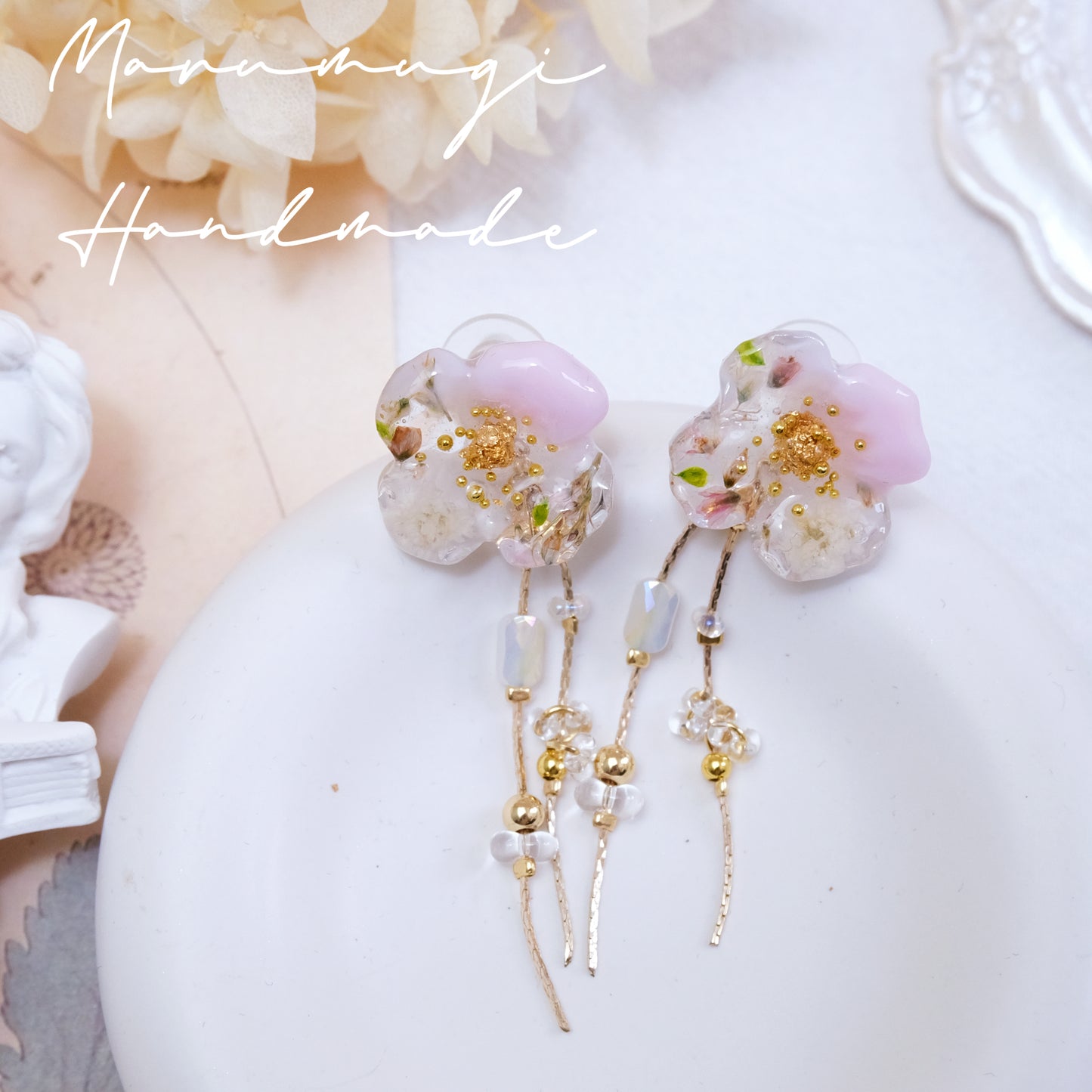 現品「ローズ🌹×金箔」ピアス（イヤリングにも変更可）