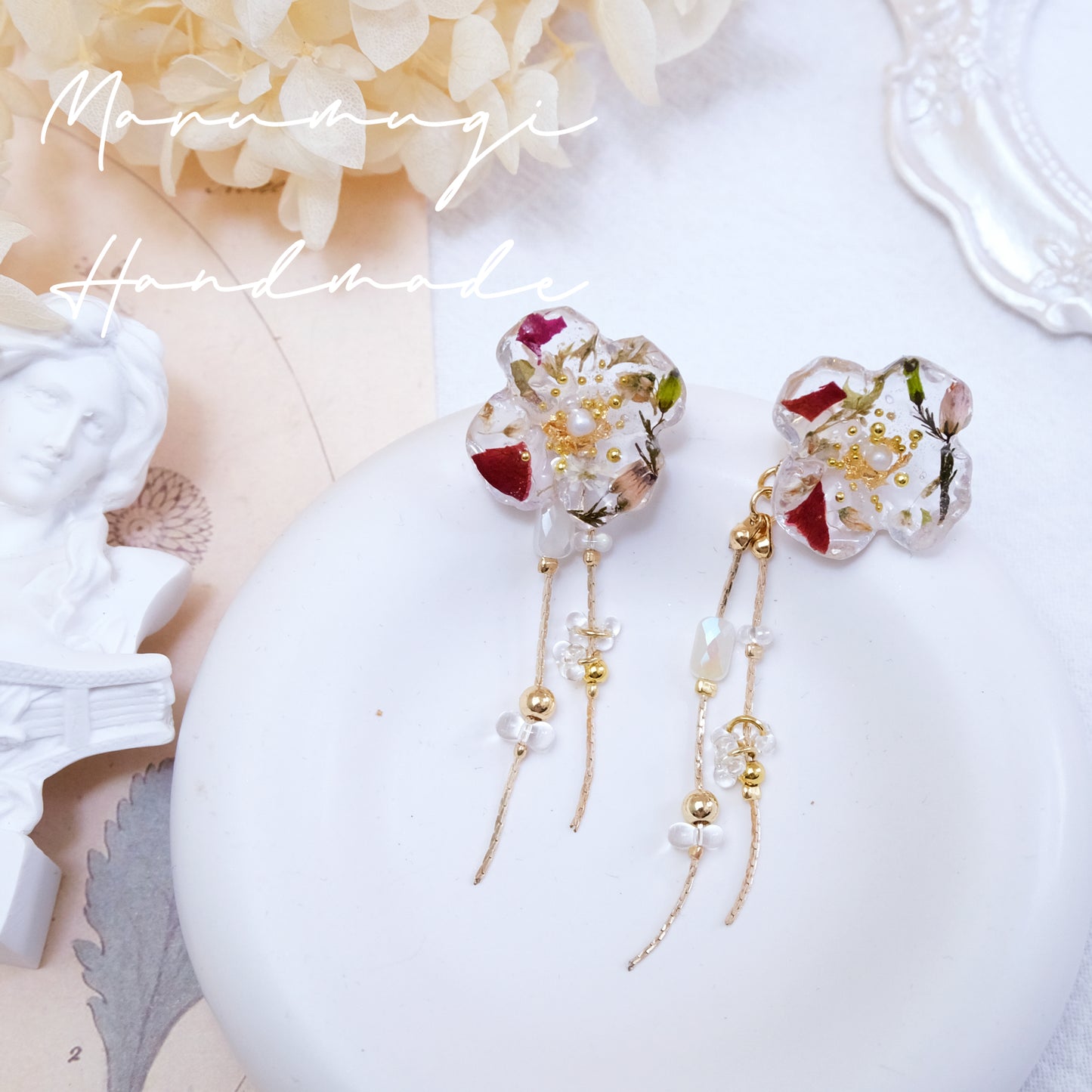 現品「ローズ🌹×金箔」ピアス（イヤリングにも変更可）