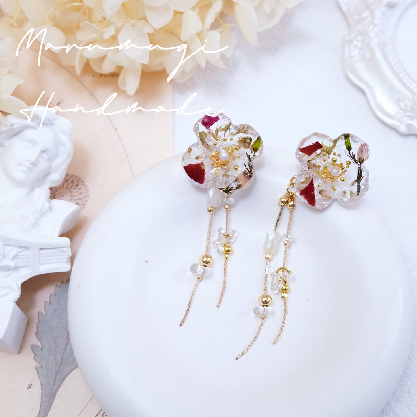 現品「ローズ🌹×金箔」ピアス（イヤリングにも変更可）