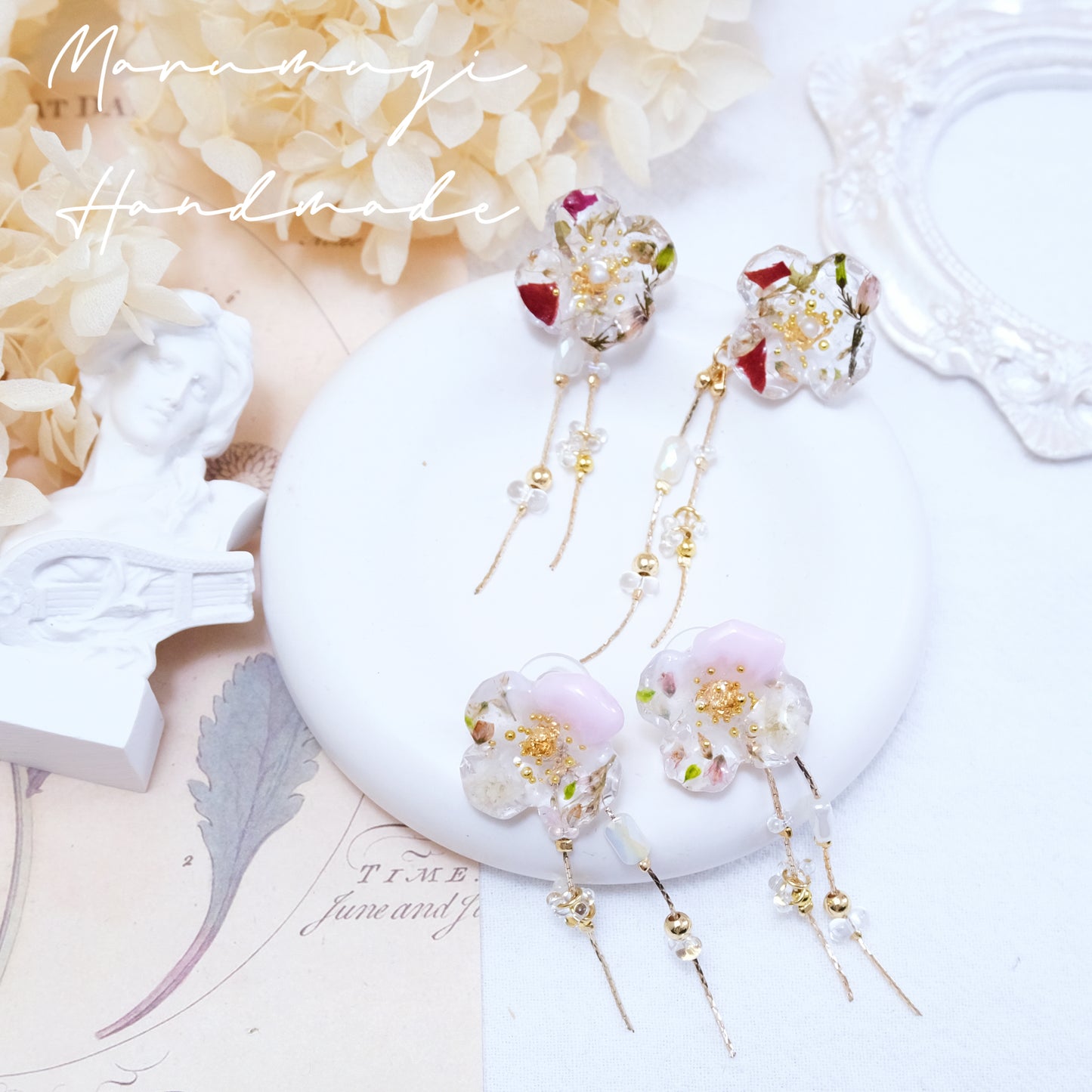 現品「ローズ🌹×金箔」ピアス（イヤリングにも変更可）
