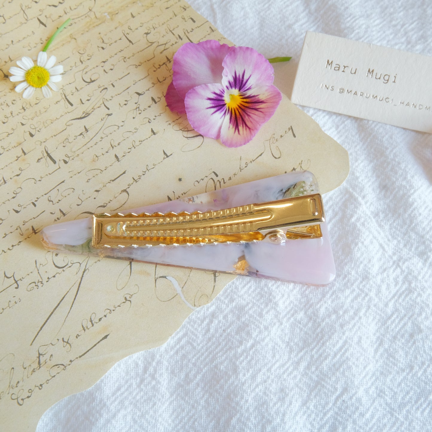 現品　パープル小花ピアス・ヘアクリップセット(イヤリングにも変更可)