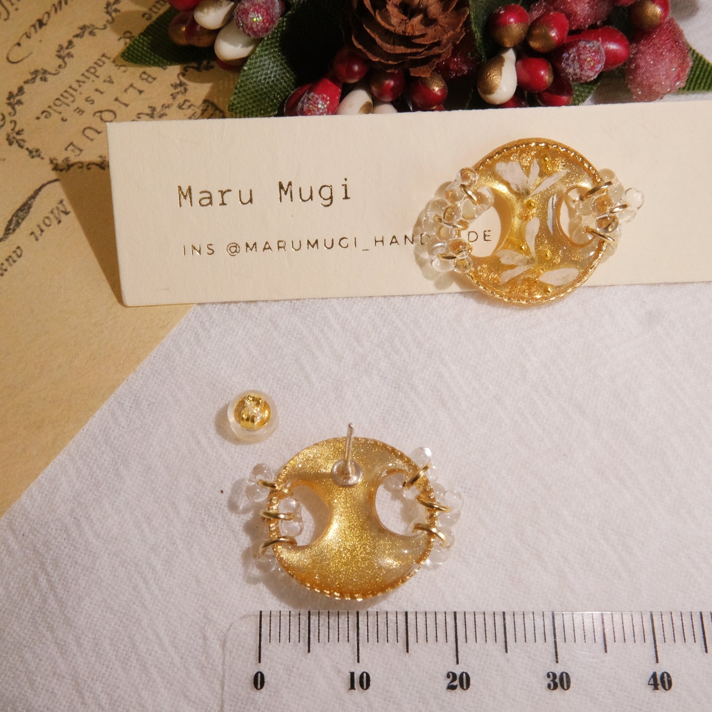 現品「ゴールド×ビーズ」ラウンドピアス(イヤリングにも変更可)